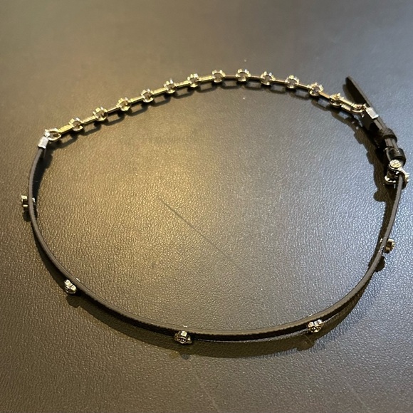 BCBG Max Azria Black Leather Choker Crystal Clovers Chain R $59 - Picture 3 of 8